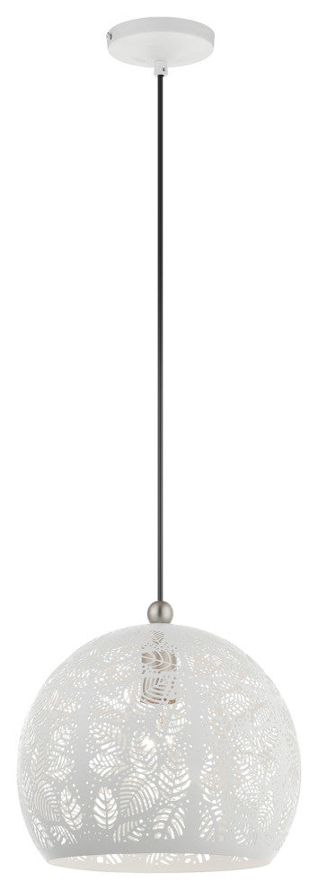 Livex Lighting Chantilly 1 Light White With Brushed Nickel Accents Small Pendant