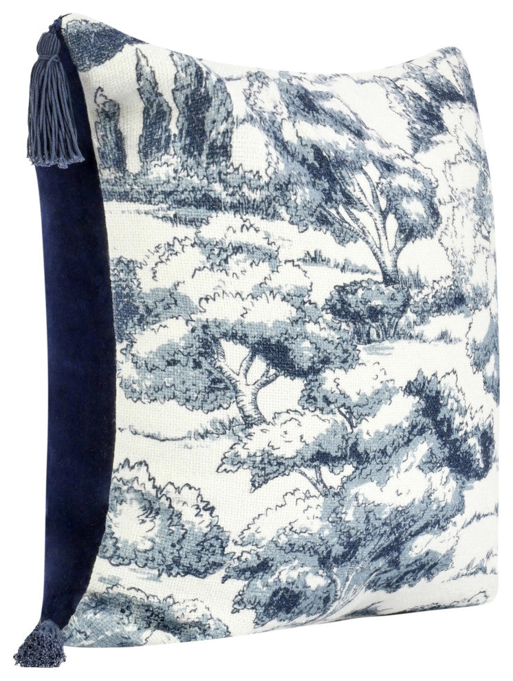 Stonework 22" Cotton Linen Blend Throw Pillow, Denim Blue