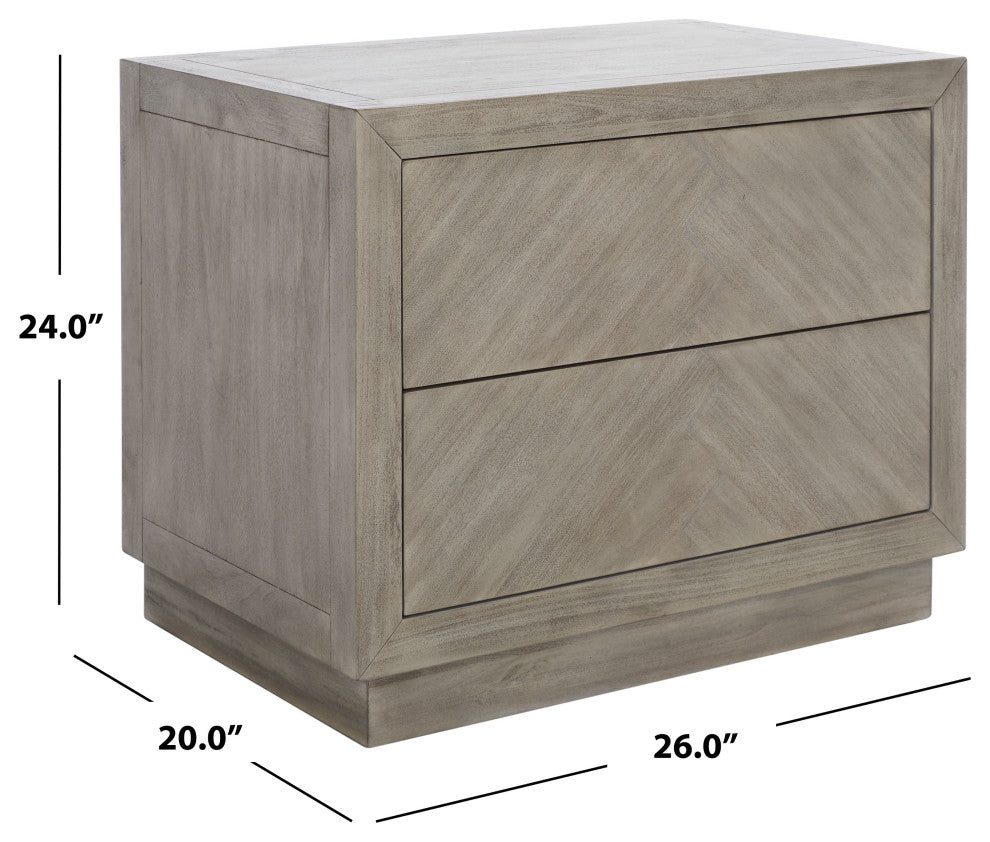 Safavieh Couture Steve 2 Drawer Wood Nightstand, Light Grey