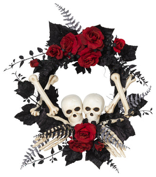 24" Halloween Skeleton and Roses Wreath