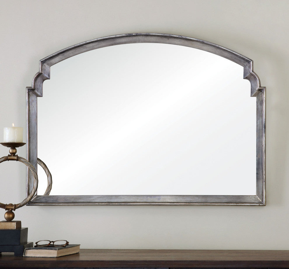 Luxe Extra Wide Silver Shaped Arch Wall Mirror 42 in Contemporary Classic Sofa