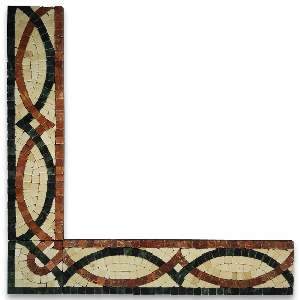 Asterales Red 2.8x2.8 Marble Mosaic Border Corner Tile Polished, 1 piece