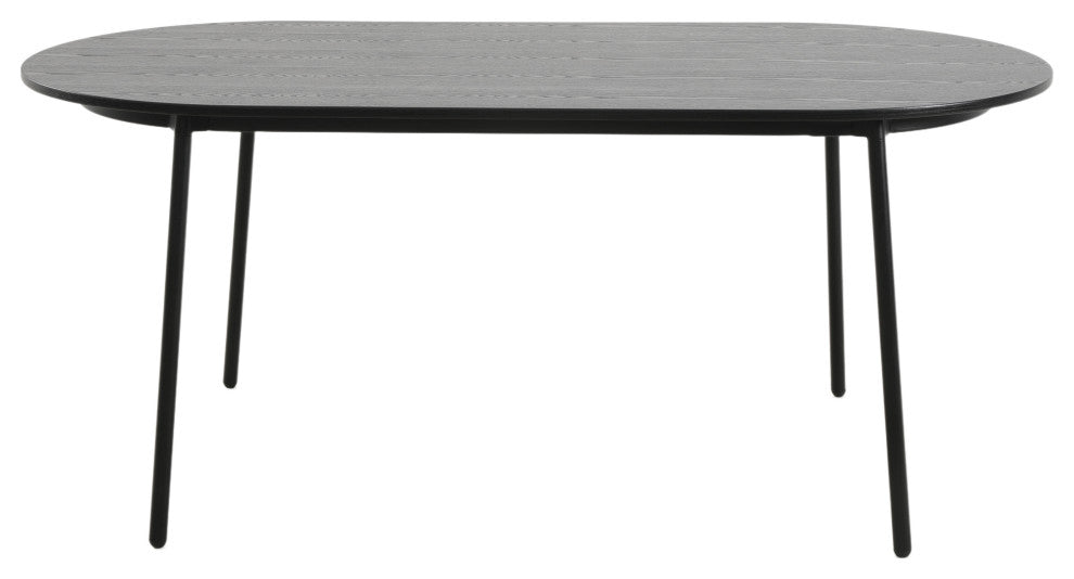 LeisureMod Tule 71" Oval Dining Table With MDF Top and Steel Legs, Black