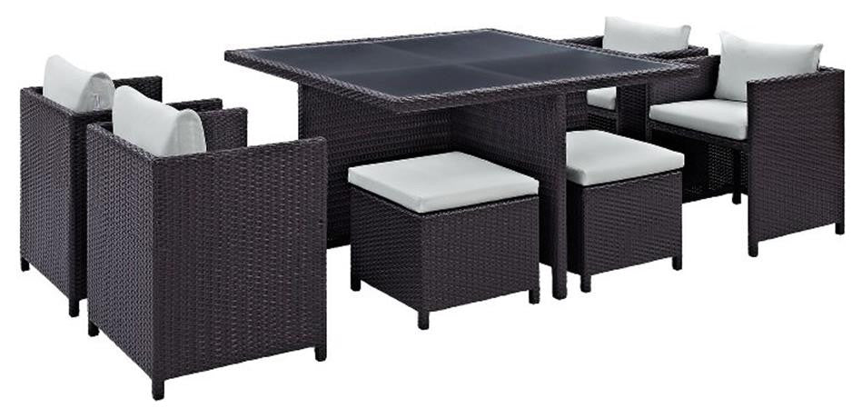 Modway Inverse 9-Piece Aluminum and Rattan Patio Dining Set in Espresso/White