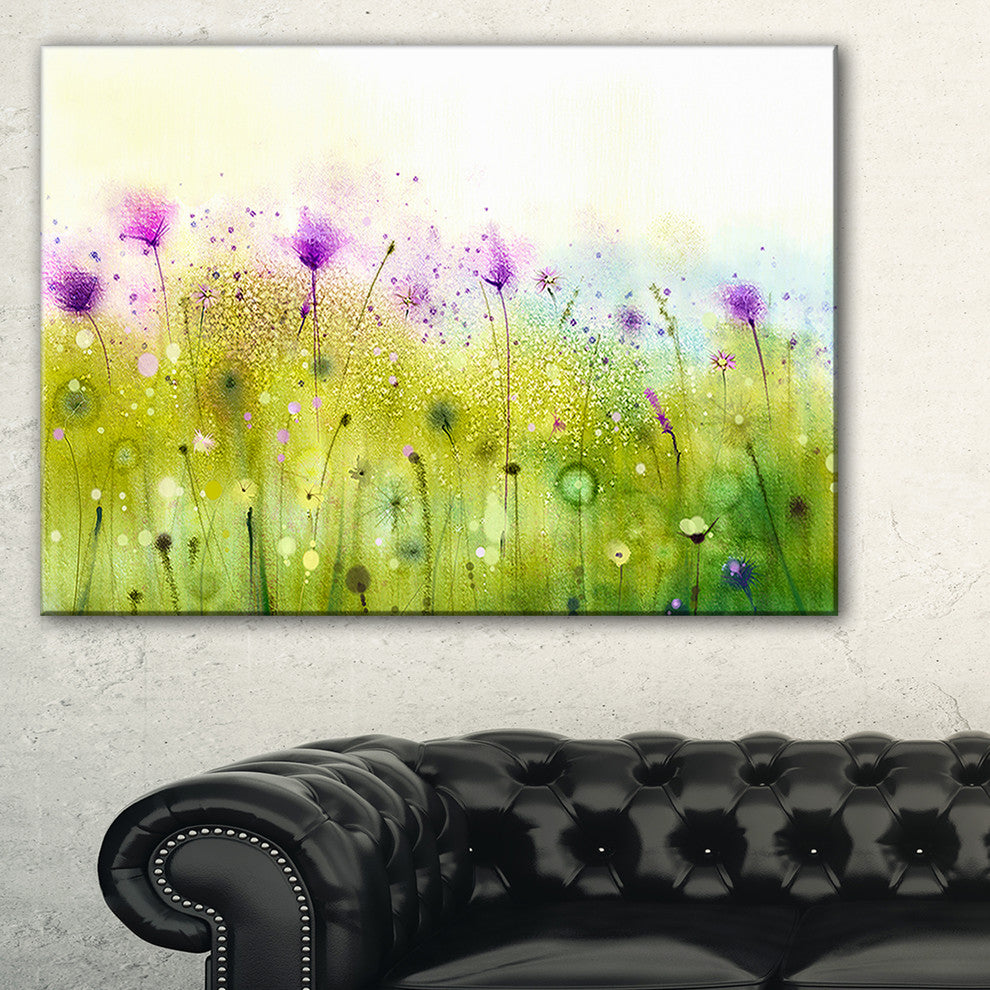 "Green Purple Abstract Cosmos of Flowers" Flower Wall Art, 40"x20"