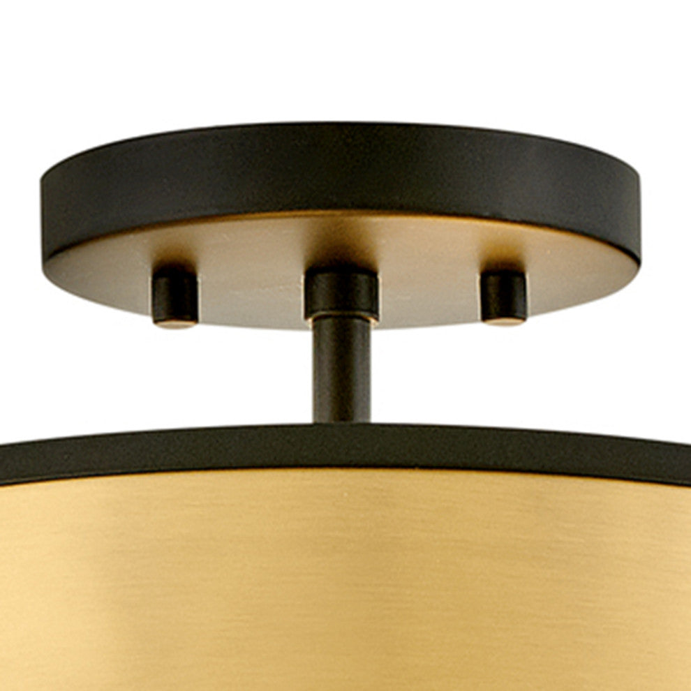 Hinkley Clarke 15" Semi-Flush Mount Ceiling Light, Lacquered Dark Brass + Black