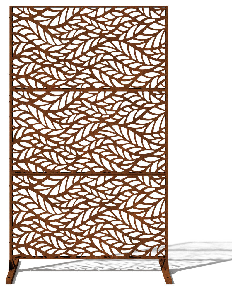 Alta Corten Steel Decorative Screen With Stand, Flowleaf