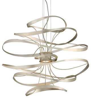 Calligraphy, 34" Led Pendant, Silver Leaf With Polished Stainless Accents