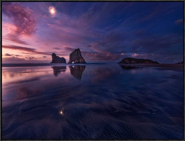"Golden Bay When Night Falls" Framed Canvas Giclee by Yan Zhang, 37x28"