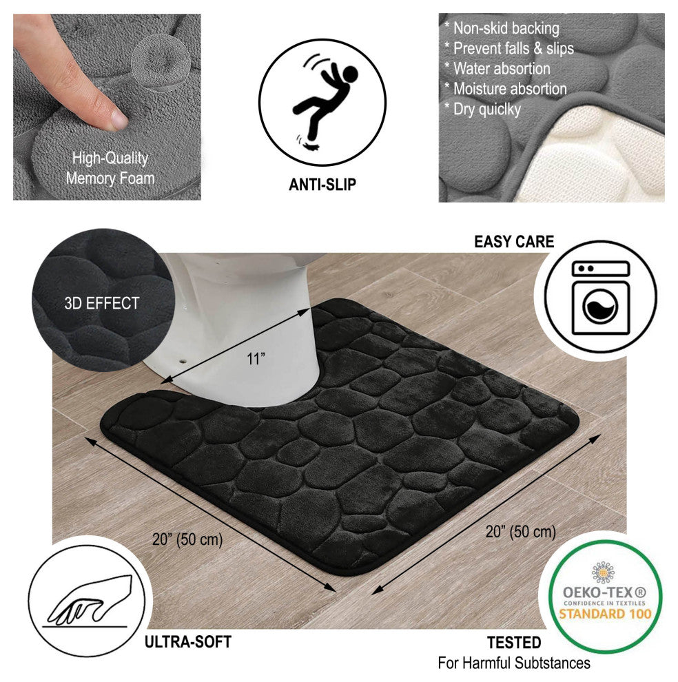 Bath Rug Memory Foam Mat 3D Pebble, Black, Contour Rug 20"x20"