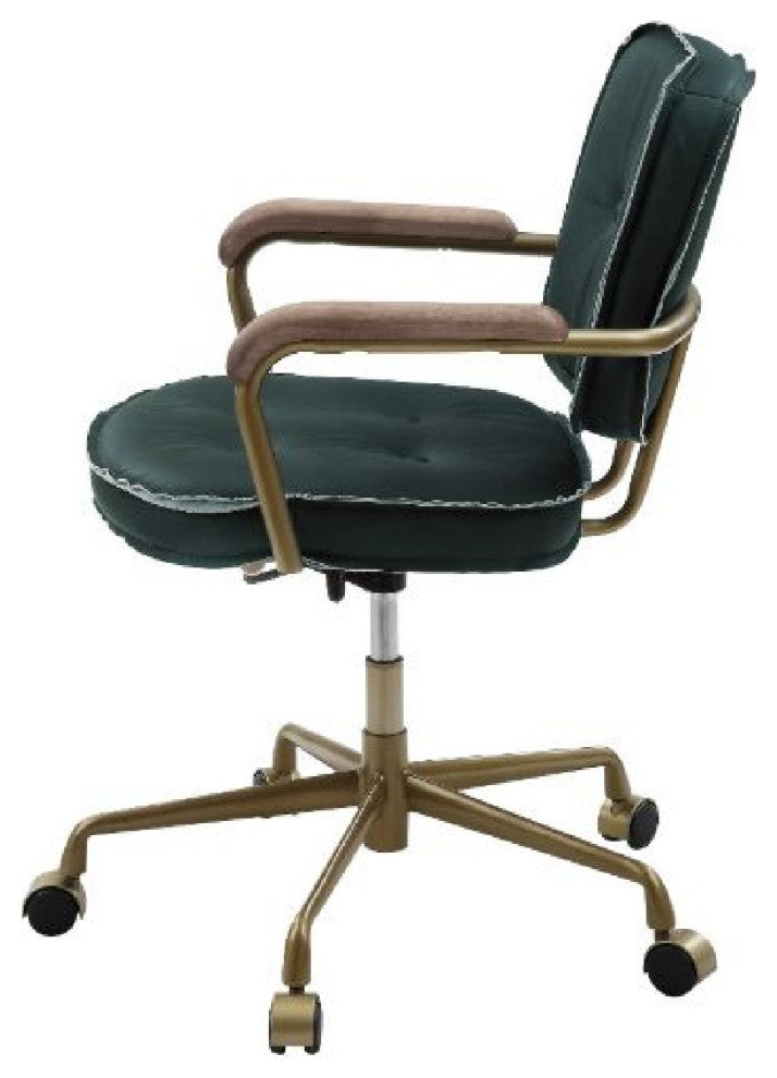 Benzara BM268943 Office Chair With Leather Seat and Button Tufted Back, Green