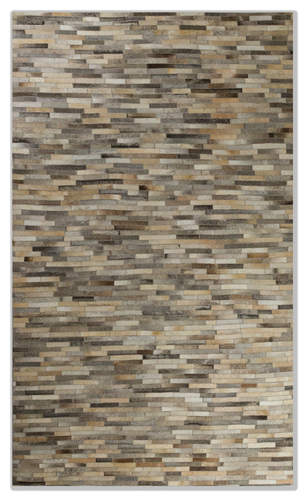 Natural Linear Cowhide Rug, 5'x8', Mixed Gray, 5'x8'