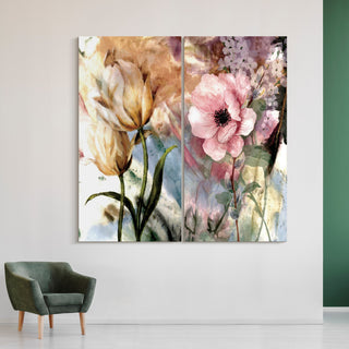 "Pastel Fleur I&II" Frameless Reverse Printed Tempered Glass Wall Art Set of 2