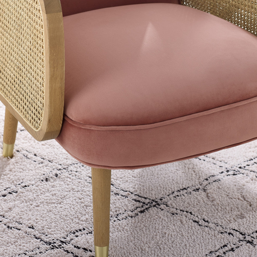 Modern Pink Velvet With Cane Accent Chair