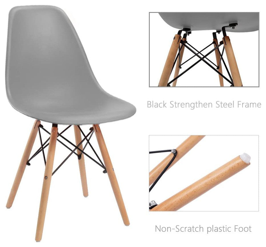 Mid Century Modern Dining Chair for Kitchen, Dining, Living Room Set of 4, Grey