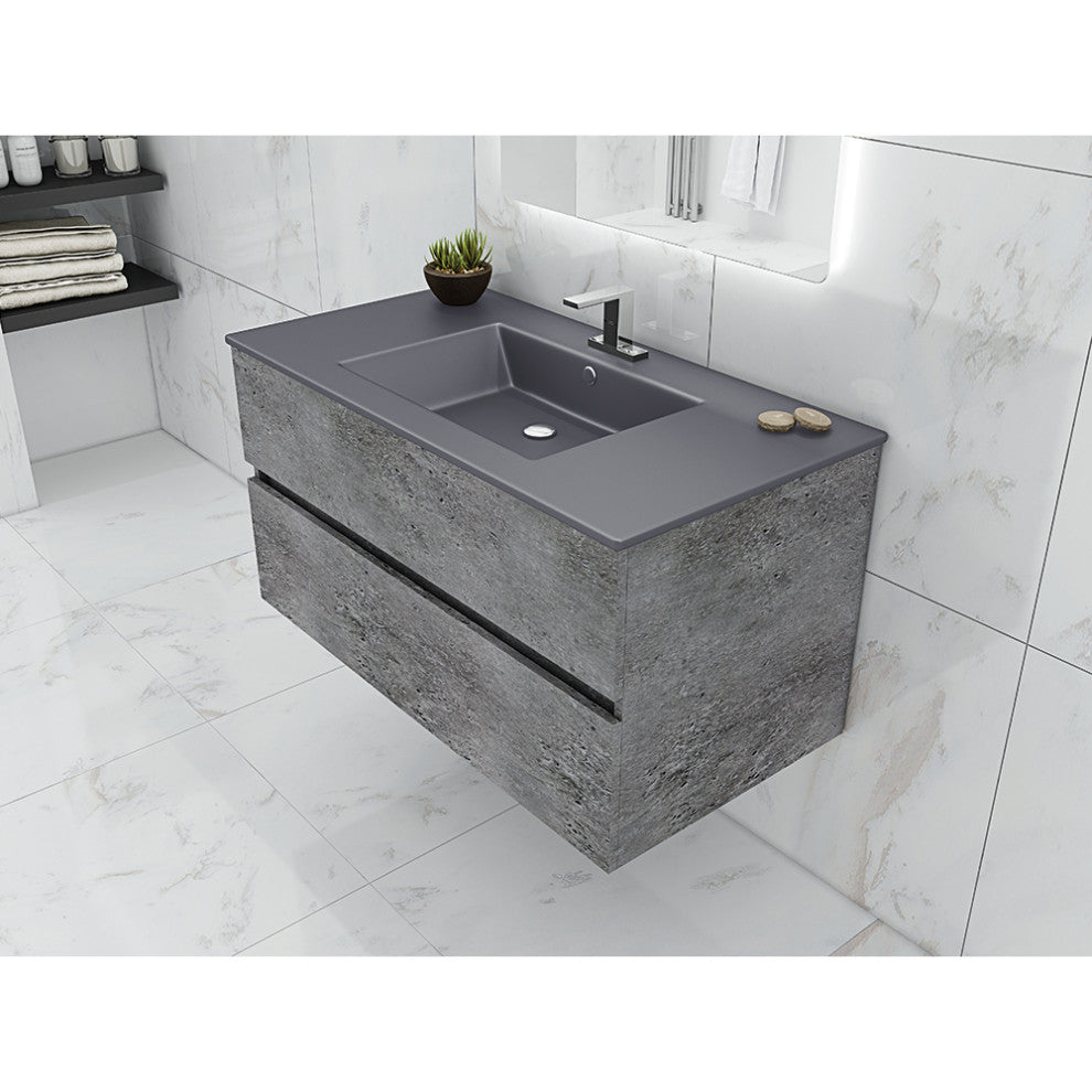 Concrete Gray Granite Bathroom Vanity, Matt Gray Sink, 32