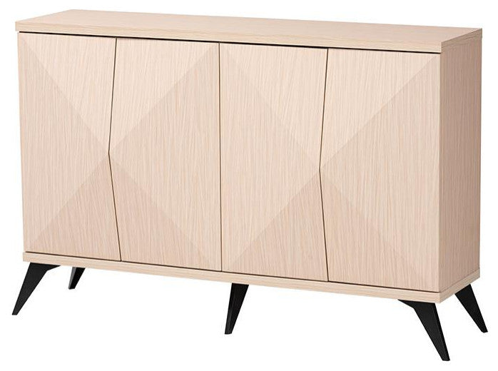 Modern Two-Tone Light Brown and Black Wood 4-Door Sideboard Buffet
