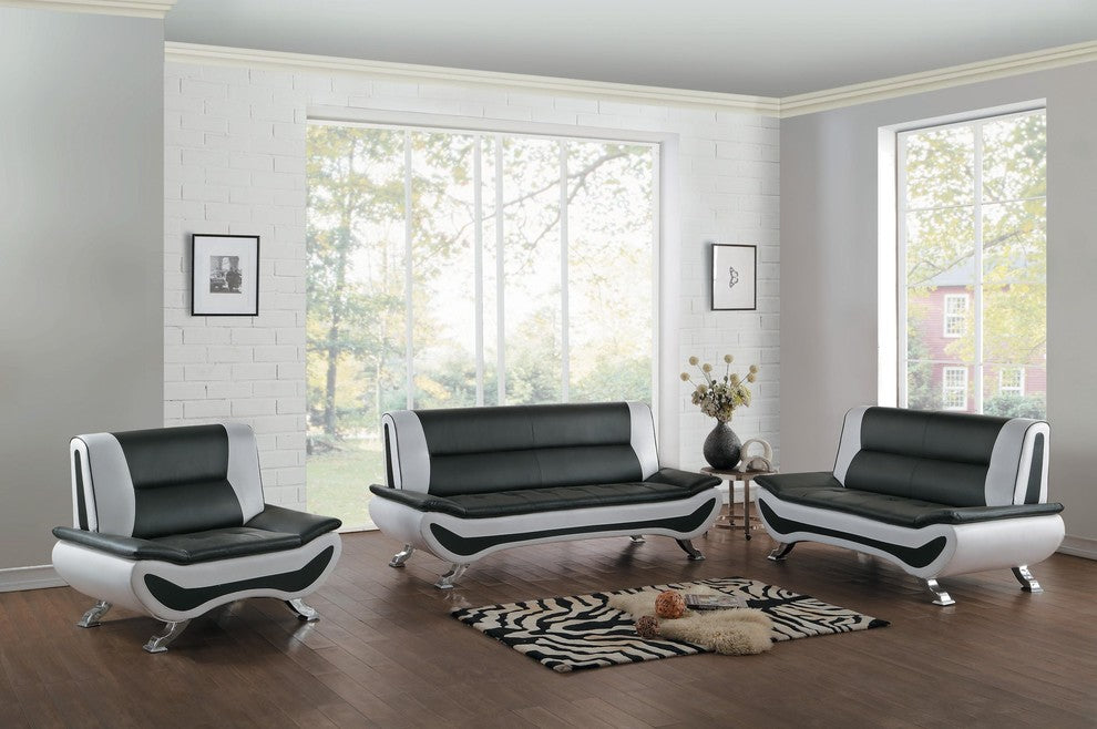 2-Piece Valentino Italianate Sofa and Chair, Black and White Leather