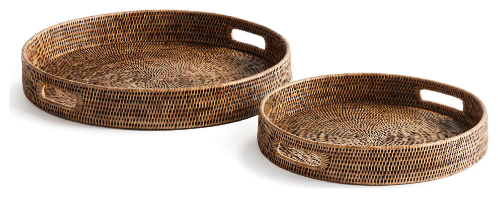 Burma Rattan Round Ottoman Trays, Small