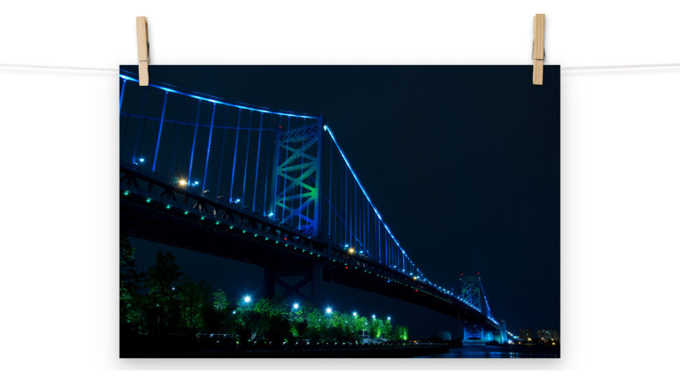 Ben Franklin Bridge Night Urban Landscape Photo Unframed Wall Art Print, 12" X 18"