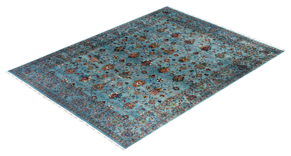 Tribal One-of-a-Kind Hand-Knotted Area Rug Light Blue, 9' 0" x 11' 10"