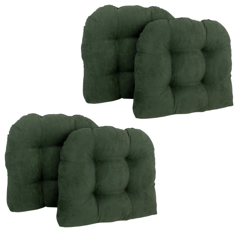 19" U-Shaped Micro Suede Tufted Dining Chair Cushions, Set of 4, Hunter Green