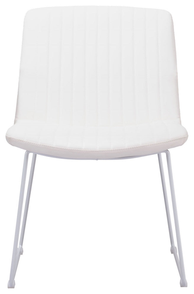Dining Chair, Set of 2, Faux Vinyl Leather, Steel, White, Kitchen Cafe Bistro