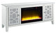 Benzara BM273255 Mirrored TV Stand, Timer Fireplace, Acrylic Diamond, Silver