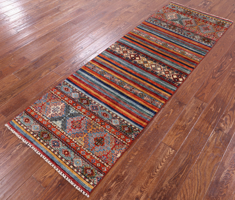 2' 8" X 8' 1" Runner Handmade Super Kazak Khorjin Wool Rug Q10846