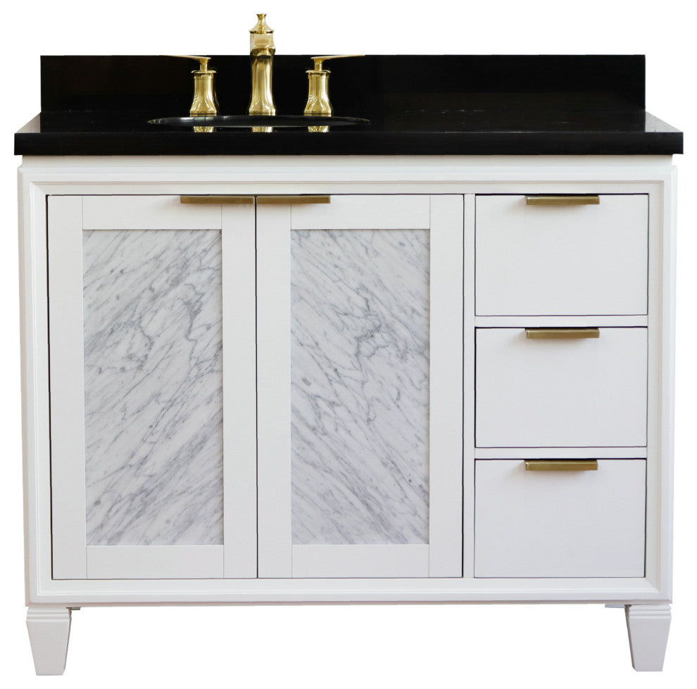 43" Single Vanity, White Finish With Black Galaxy