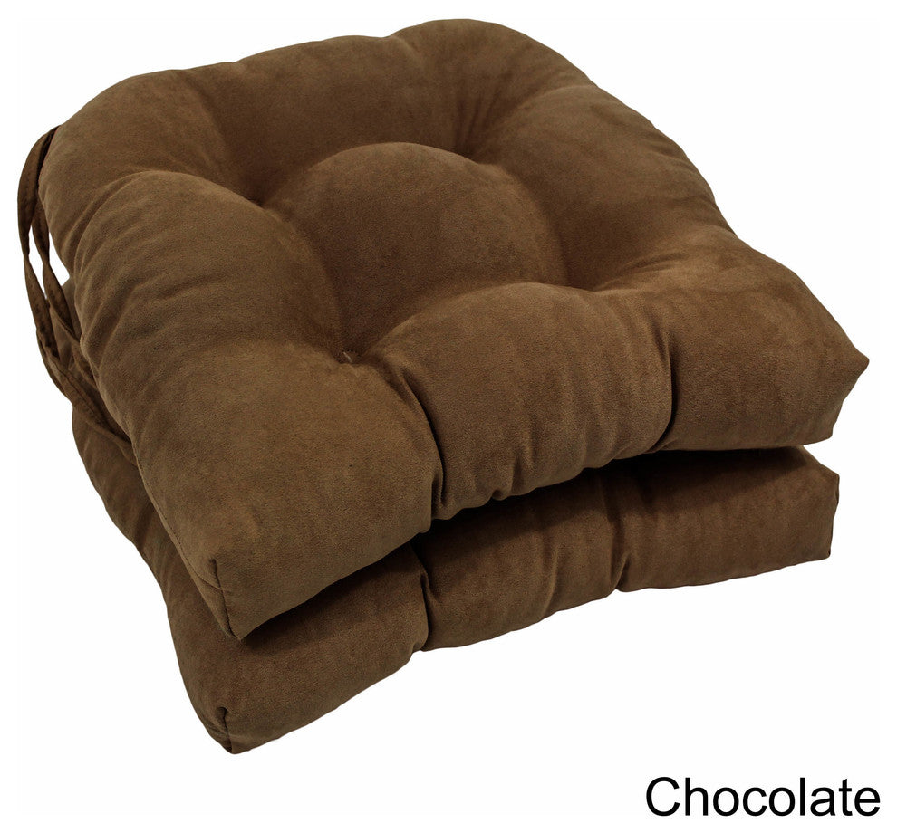 16" Solid Microsuede U-Shaped Tufted Chair Cushions, Set of 2, Chocolate