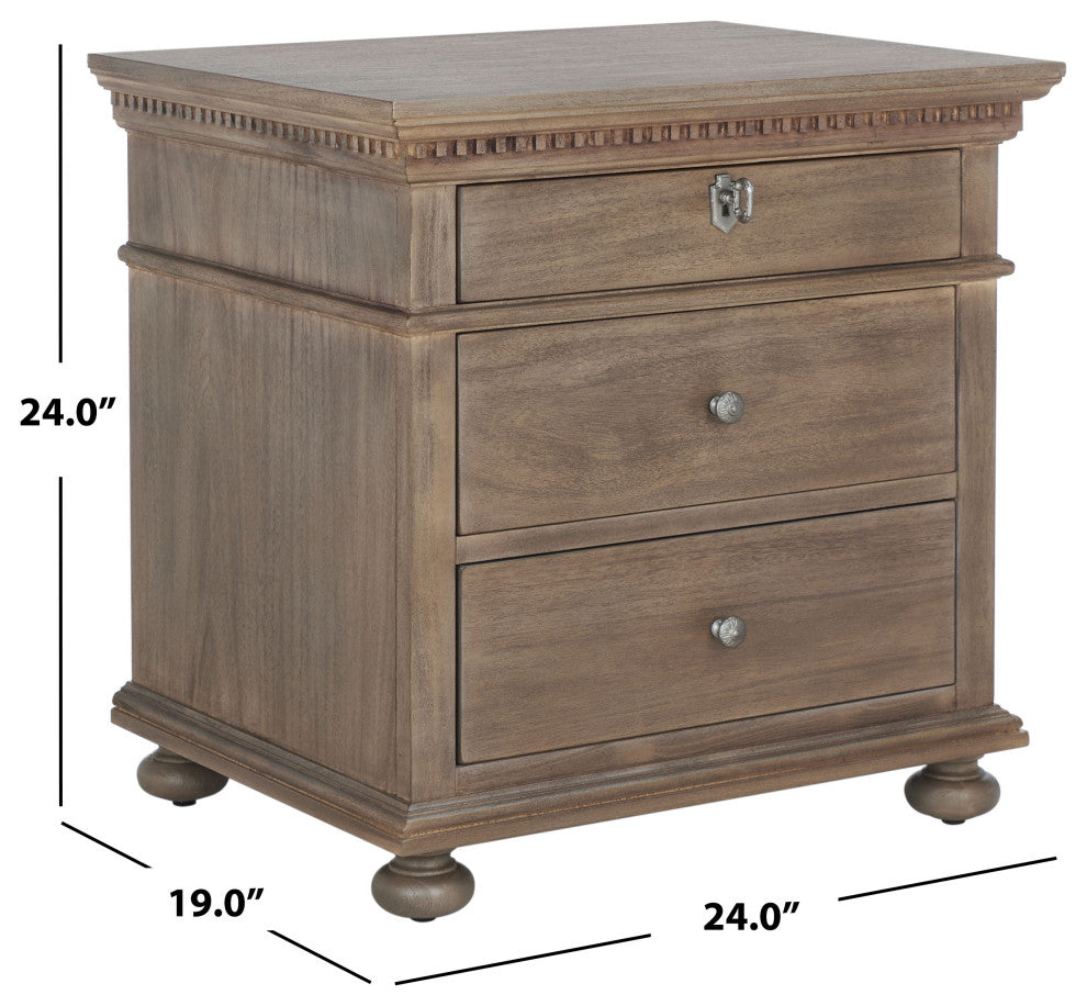 Safavieh Couture Allisyn 3 Drawer Wood Nightstand, Light Brown