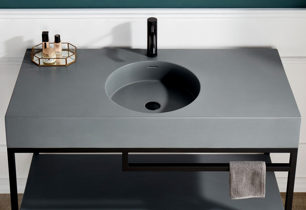 ANZZI Siena 48" Console Sink, Matte Black With Matte Grey Counter Top