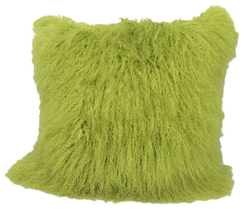 20" Lime Green Genuine Tibetan Lamb Fur Pillow With Microsuede Backing