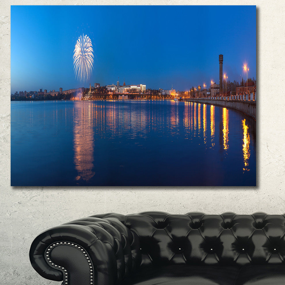 Embankment of City Panorama, Large Cityscape Canvas Art Print, 60x40