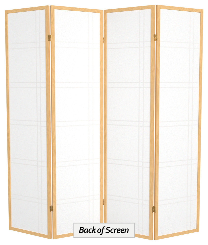 6' Tall Double Cross Shoji Screen, Natural, 4 Panels