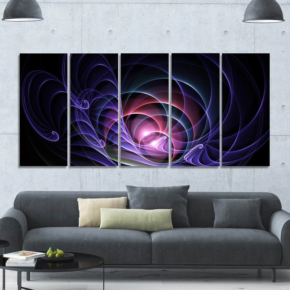 Blue 3D Surreal Fractal Design, Abstract Art on Canvas, 60"x28", 5 Panels