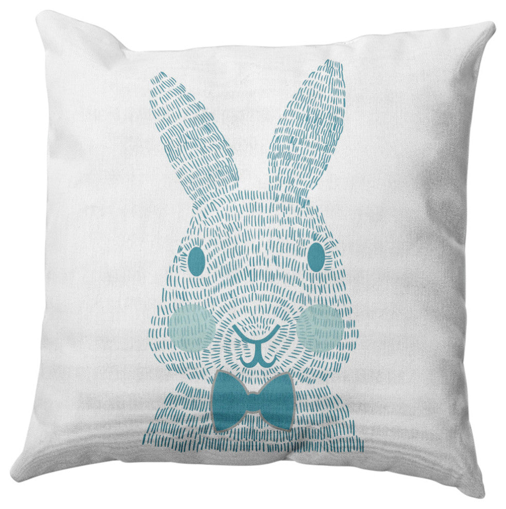 Monochrome Bunny Easter Decorative Throw Pillow, Explorer Blue, 18x18"