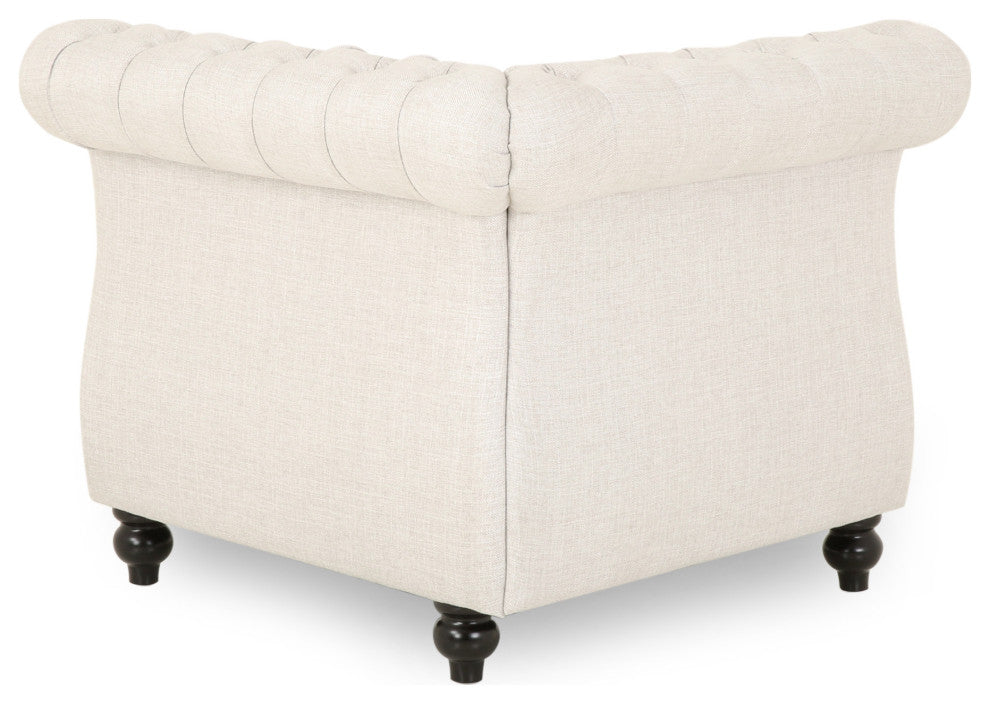 Annabelle 7 Seater Velvet Tufted Chesterfield Sectional, Beige, Dark Brown, Fabric