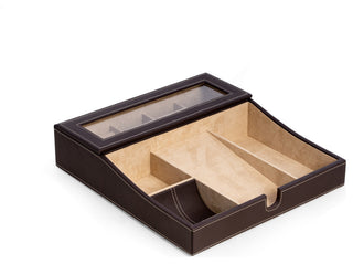 Brown Leather Valet Tray, Multi-Comparment Storage