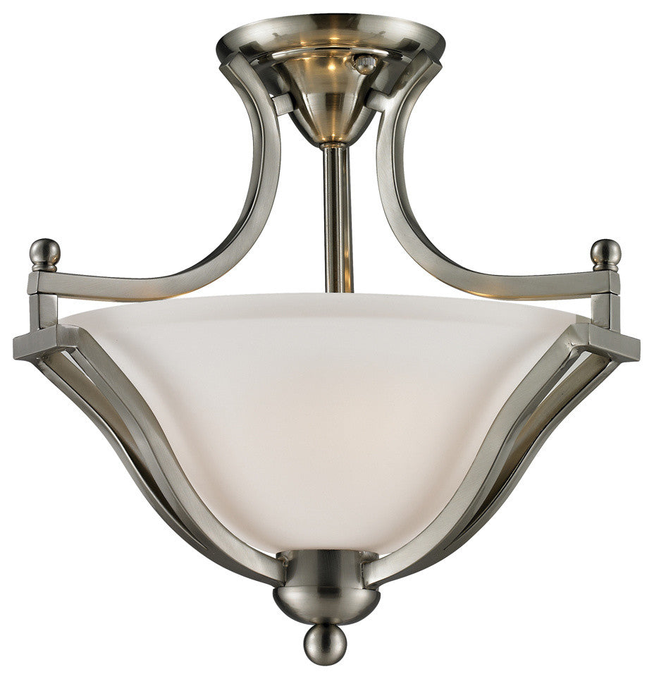 Lagoon 2 Light Semi Flush Mount, Brushed Nickel With Matte Opal Glass