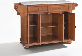 Alexandria Solid Granite Top Kitchen Island, Classic Cherry Finish