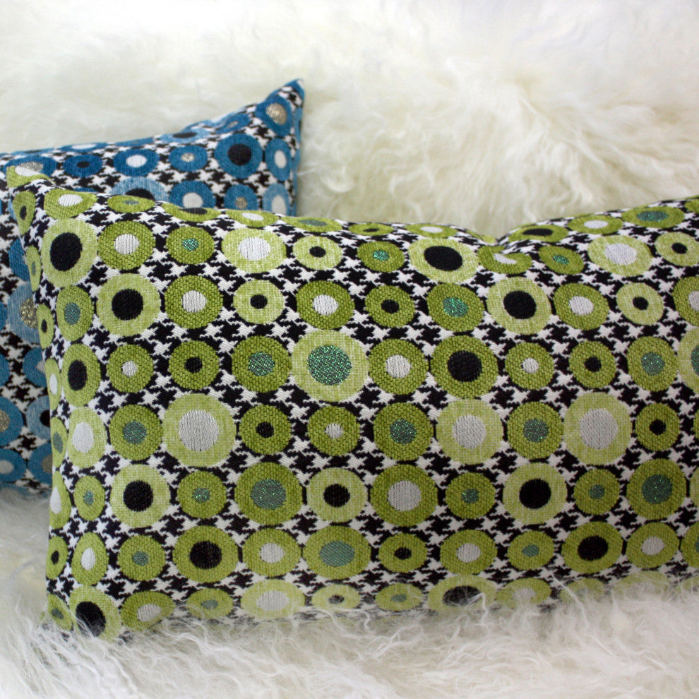 Pillow Decor - Houndstooth Spheres Throw Pillow, Green, 18" X 18"