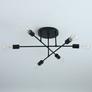 Modern Concise 6-Light Ceiling Light Sputnik Semi Flush Mount Light, Black