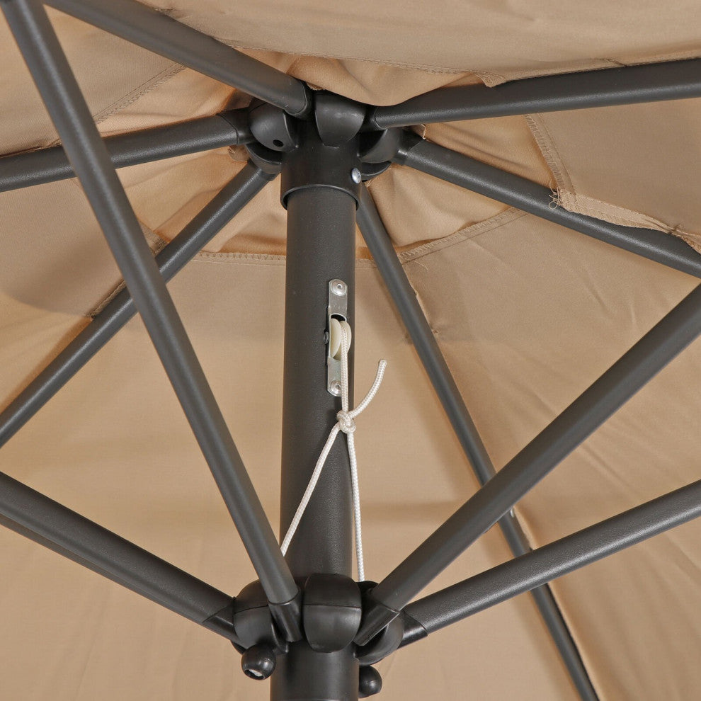 8' Outdoor Patio Steel Market Umbrella With Push Button Tilt and Crank, Khaki