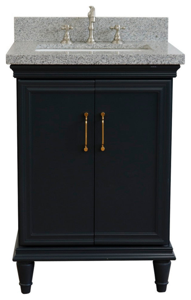 25" Single Vanity, Dark Gray Finish With Gray Granite And Rectangle Sink