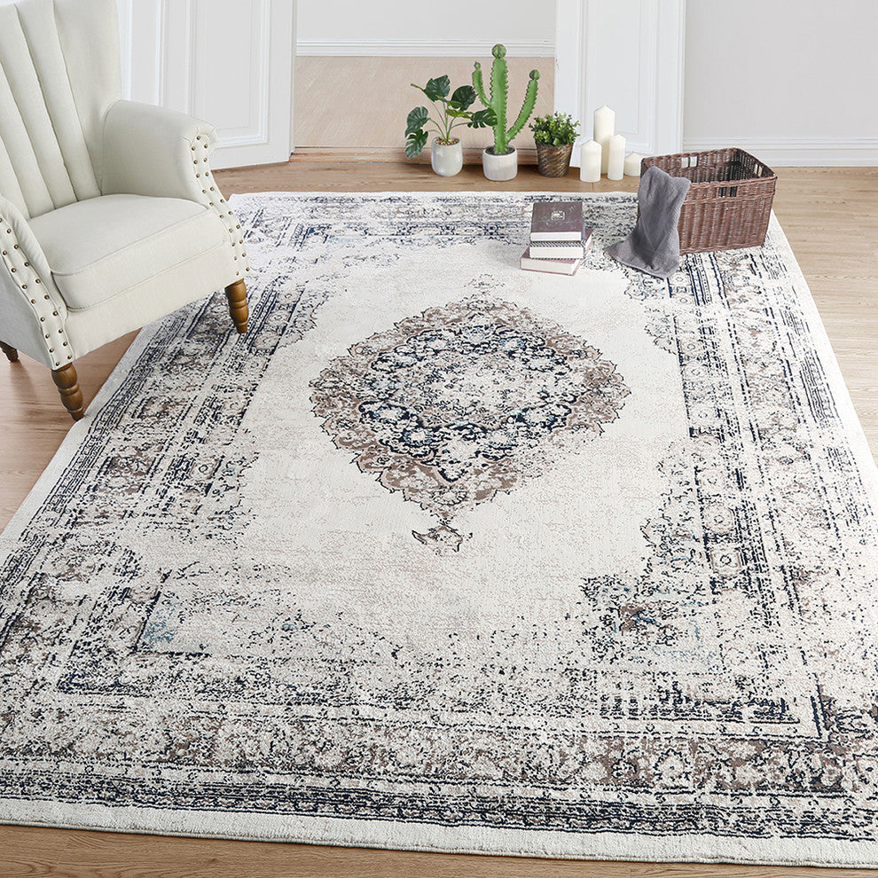 LNC Distressed Medallion Indoor Vintage Abstract Non Slip Area Rugs, 6'5 X 9'