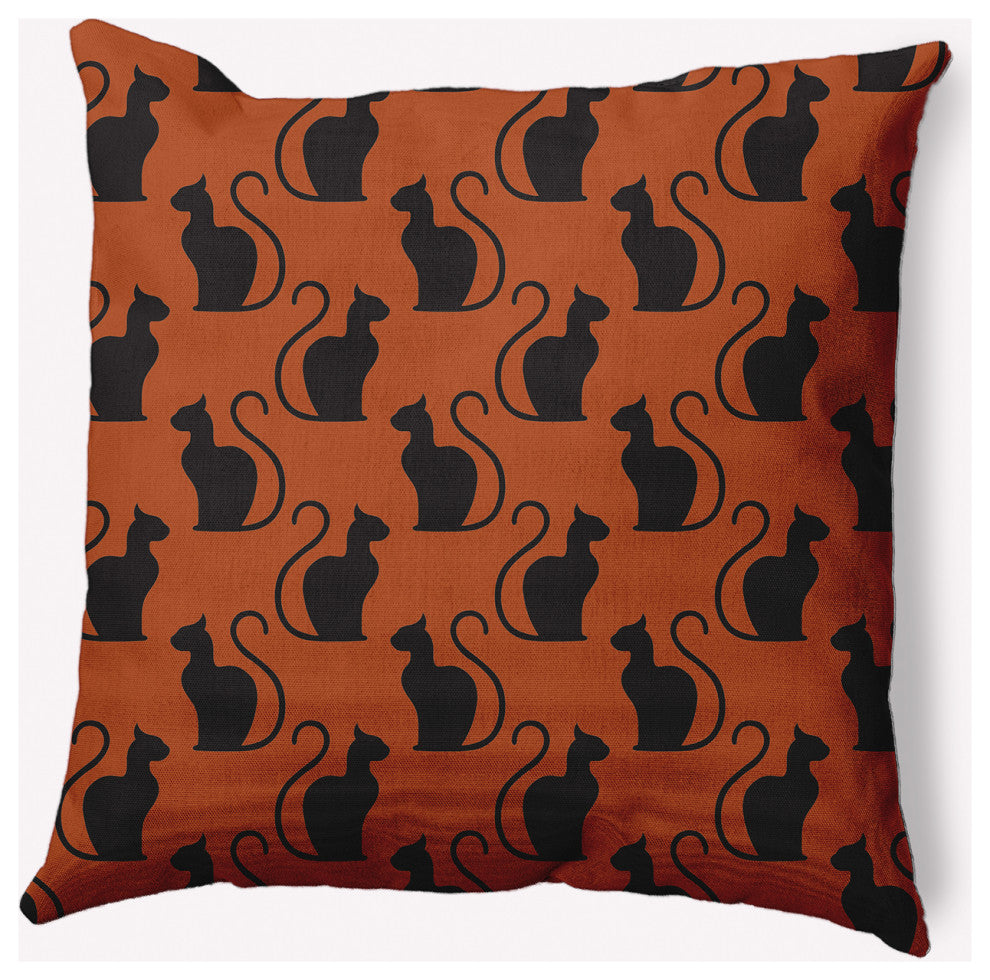 18" x 18" Spooky Cats Indoor/Outdoor Polyester Throw Pillow, Sienna