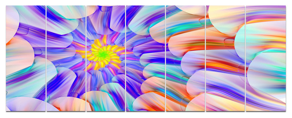 Multi Colored Stain Glass with Spirals, Floral Canvas Print, 83"x32", 7 Panels