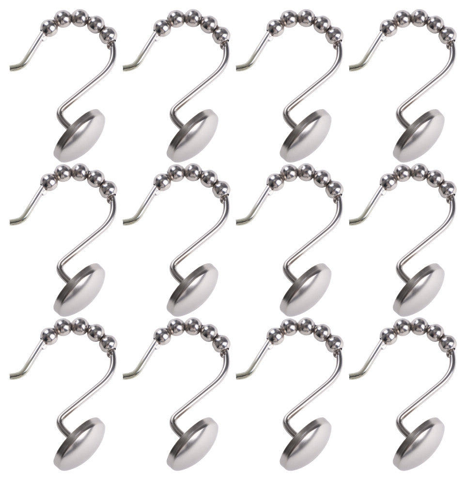Utopia Alley Shower Hooks - Shower Curtain Rings for Bathroom, Set of 12, Brushed Nickel